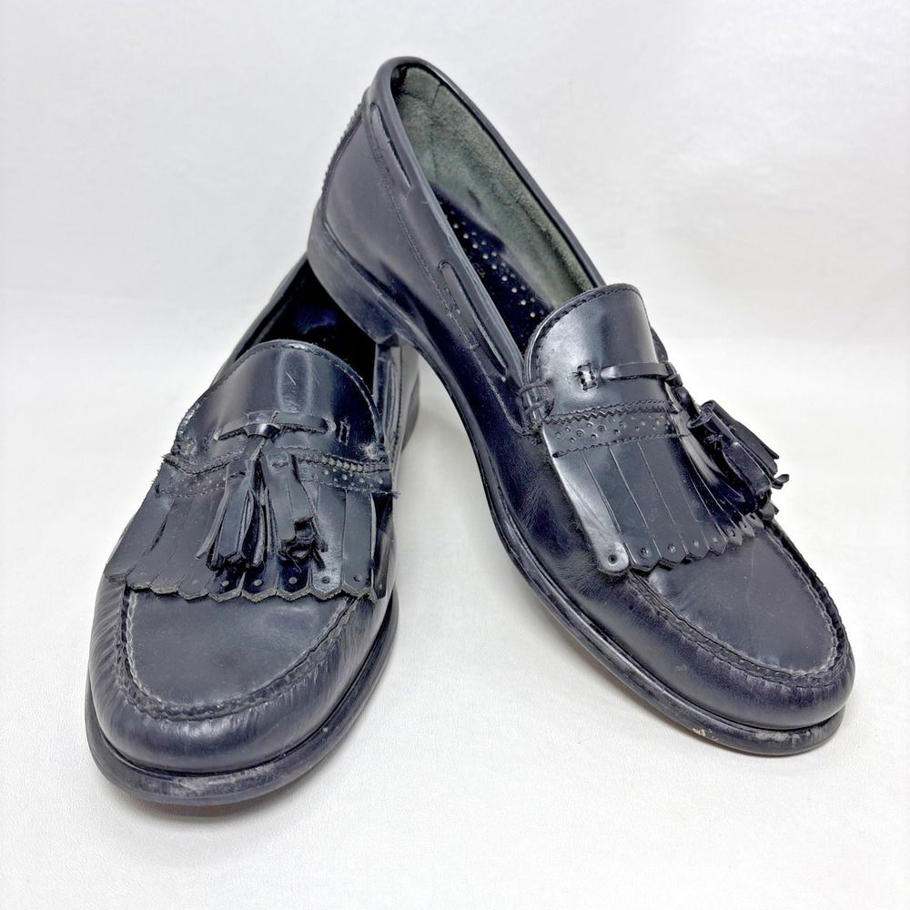 GH Bass Weejuns Shoes Men 9.5 D Black Tassel Kiltie Leather Loafer Shoe